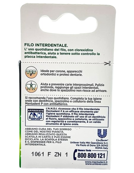 Mentadent Filo Interdentale Cerato 30 Metri - Con Clorexidina Antibatterica